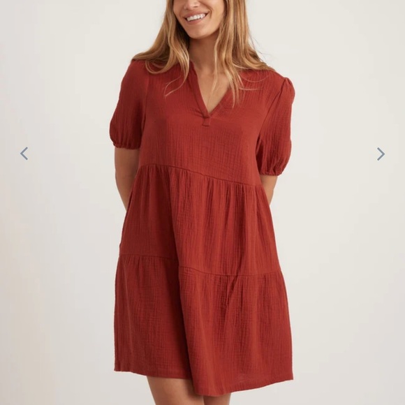 Marine Layer Jamie Short Sleeve Mini Dress in Barn Red - Picture 5 of 7